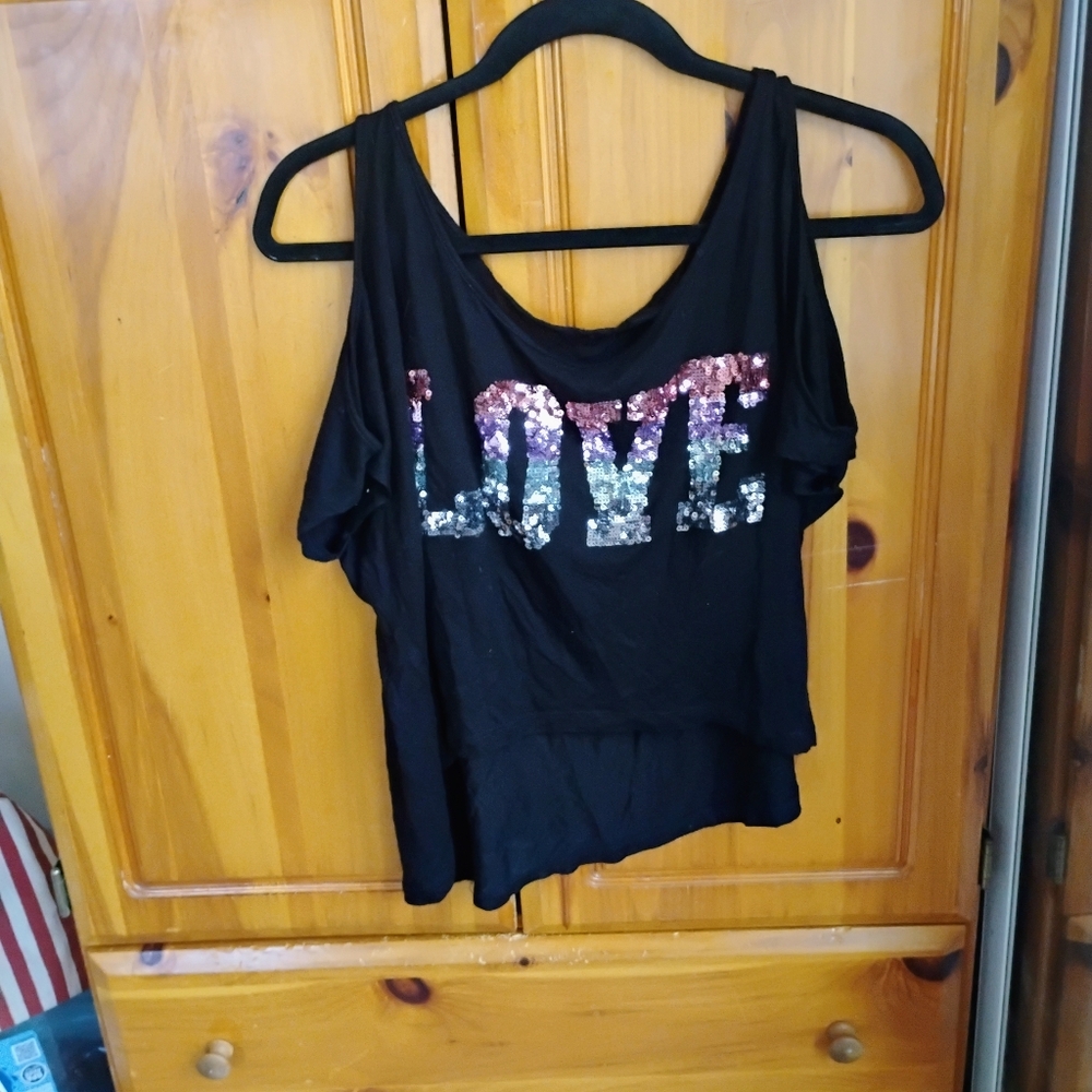 Forever 21 Black Crop Top with Sequin Love Design